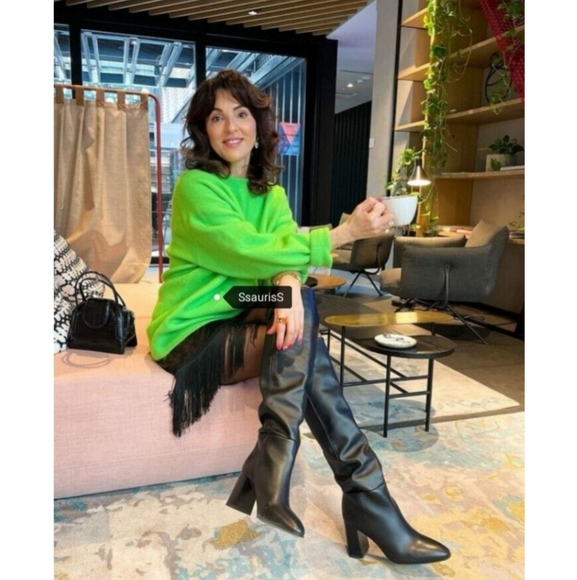 Zara heeled leather knee high boots black NWT - Picture 9 of 15